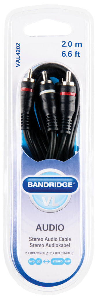 Bandridge val4202 stereo audiokabel 2x rca male - 2x rca male 2.00 m zwart