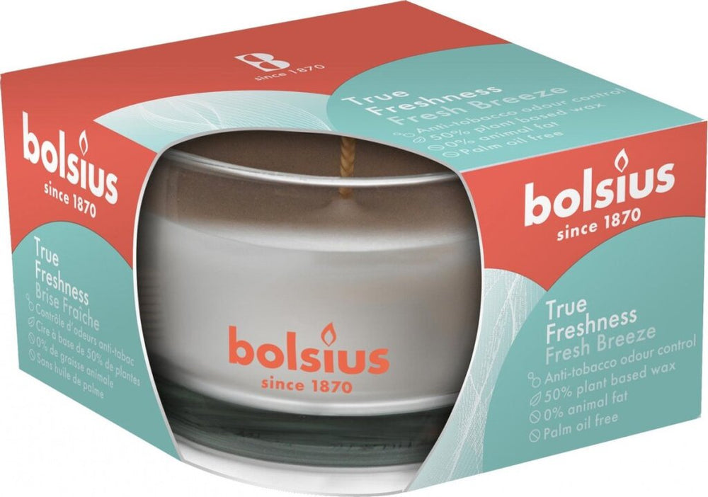 Bolsius geurkaars ware frisheid frisse bries 8 cm glas decoratie sfeerkaars