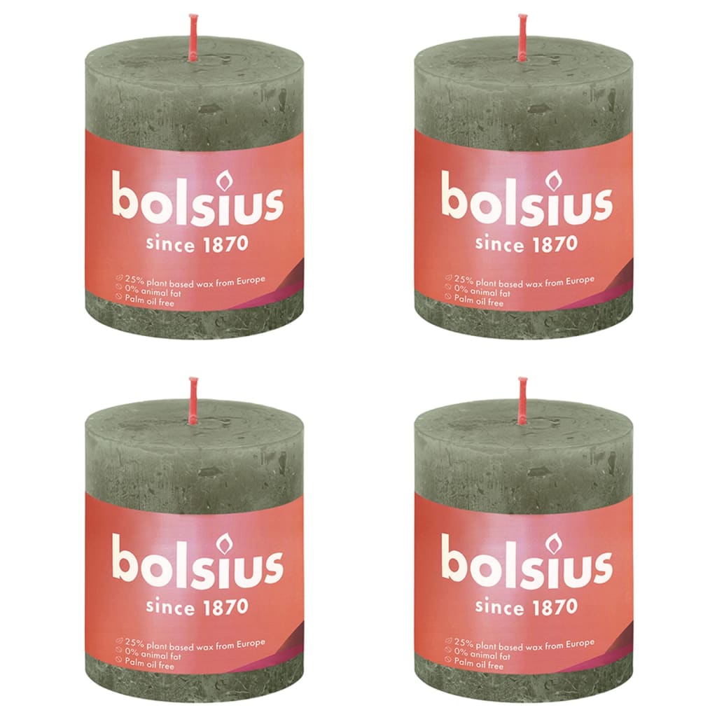 Bolsius Bolsius Stompkaarsen Shine 4 st rustiek 80x68 mm fris olijfkleurig