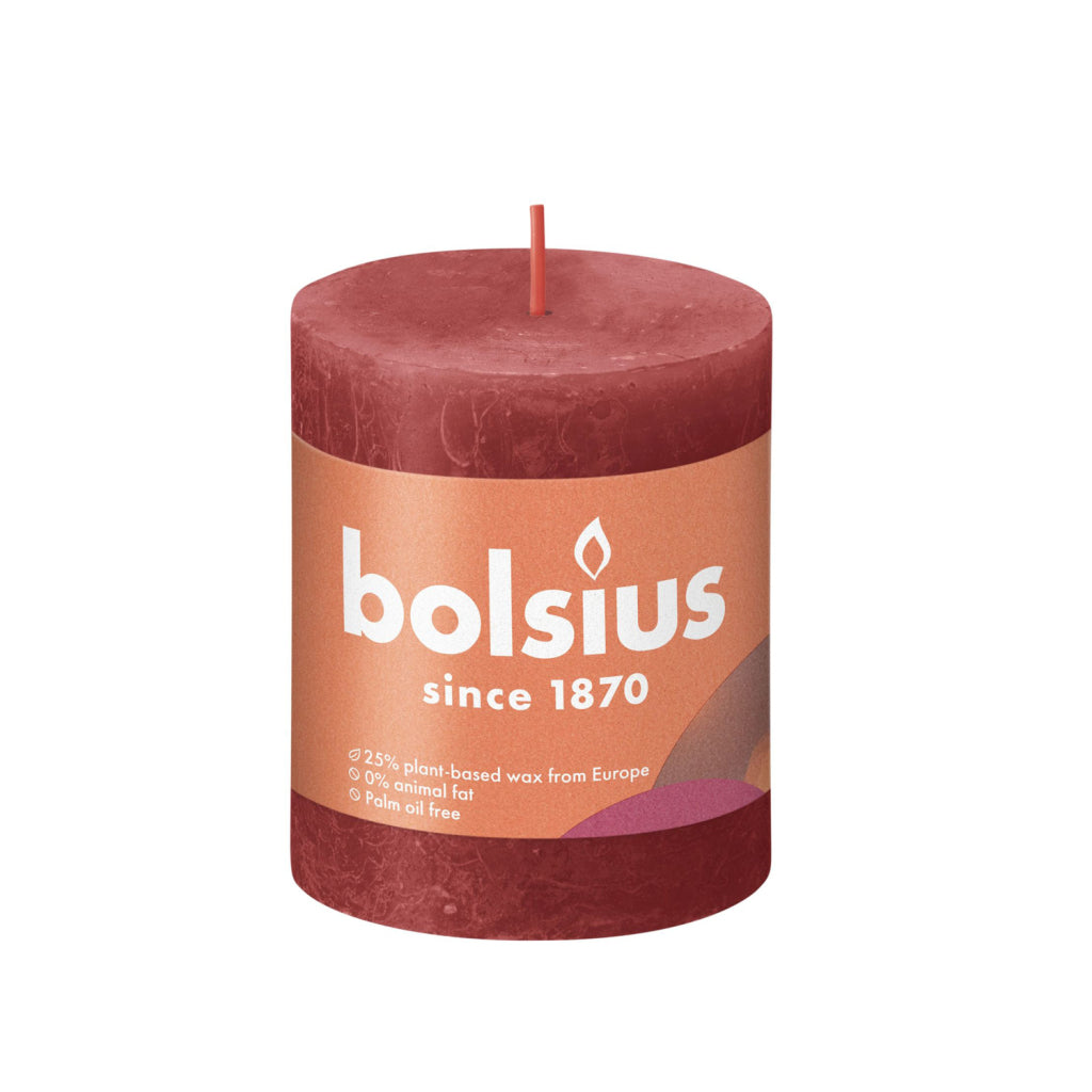 Bolsius rustiek stompkaars 80 68 - delicate red