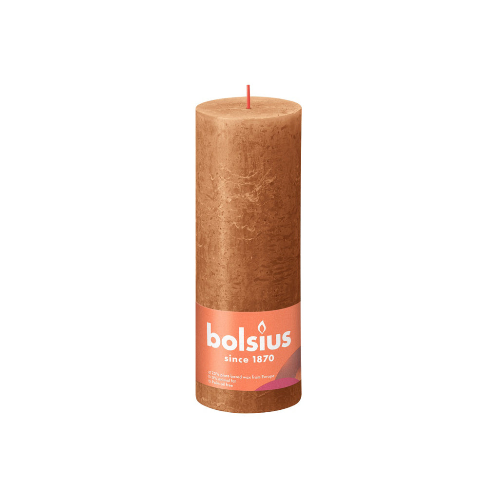 Bolsius shine collection rustiek stompkaars 190 68 spice brown- kruidig bruin