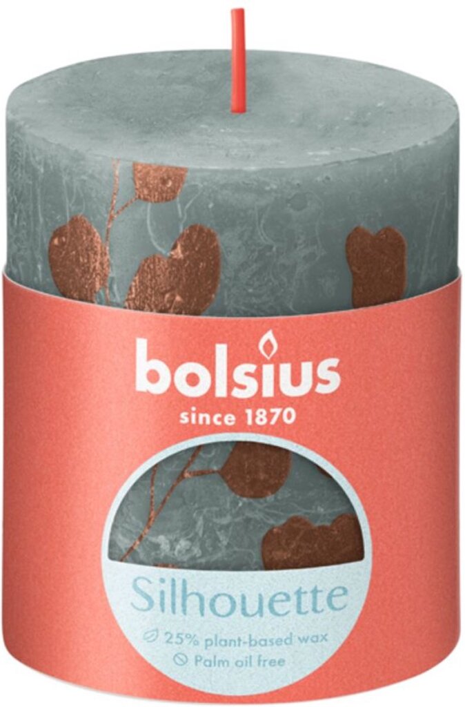 Bolsius rustiek bedrukte stompkaars 80 68 eucalyptusgroen