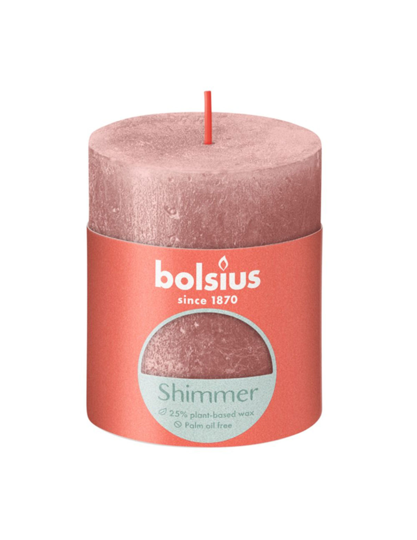 Bolsius rustiek stompkaars shimmer 80 68 - pink