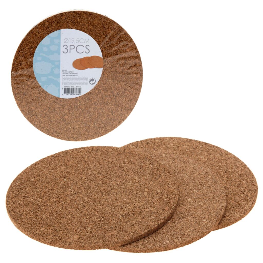 Basis kurkenpannenonderzetters 19,5x0,6 cm 3 stuks