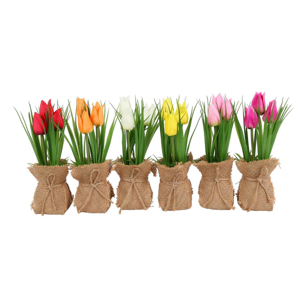 Countryfield kunstbloem in pot tulp tulipa a6 veelkleurig 8x8x20cm