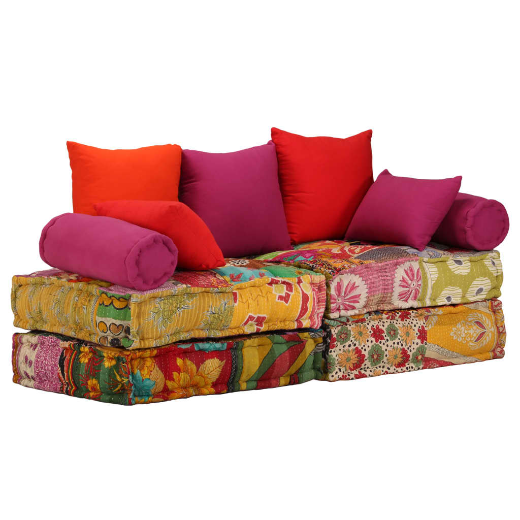 VidaXL Poef tweezits modulaire stof patchwork