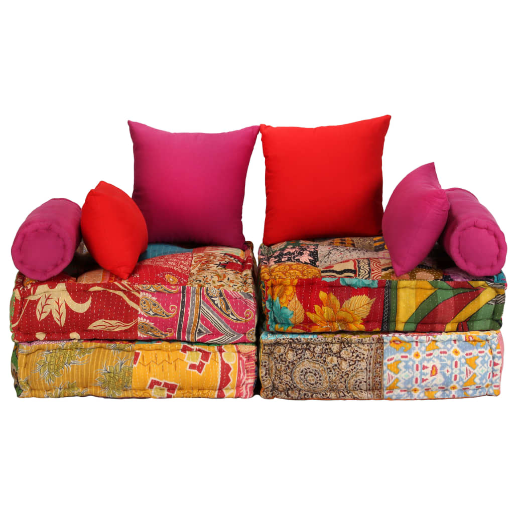 VidaXL Poef tweezits modulaire stof patchwork