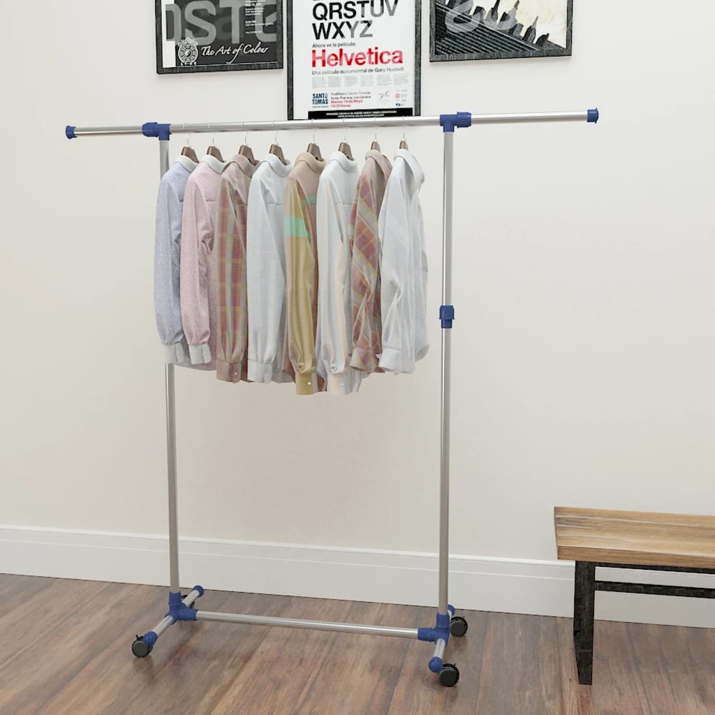 Vidaxl kledingrek verstelbaar 165x44x150 cm roestvrij staal zilver