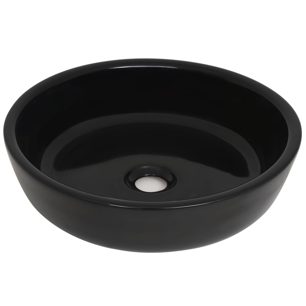 Vidaxl wastafel rond 42x12 cm keramiek zwart