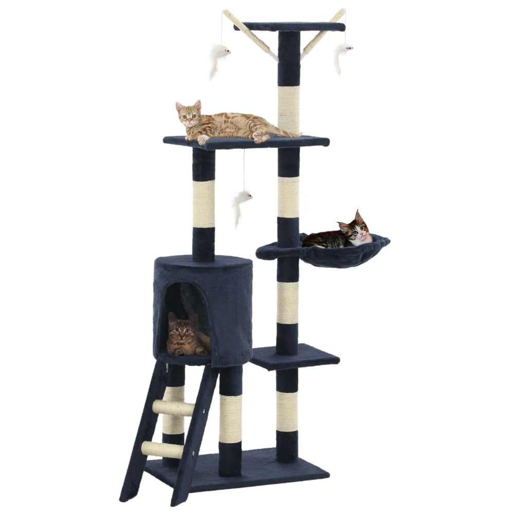 Vidaxl kattenkrabpaal met sisal krabpalen 138 cm donkerblauw