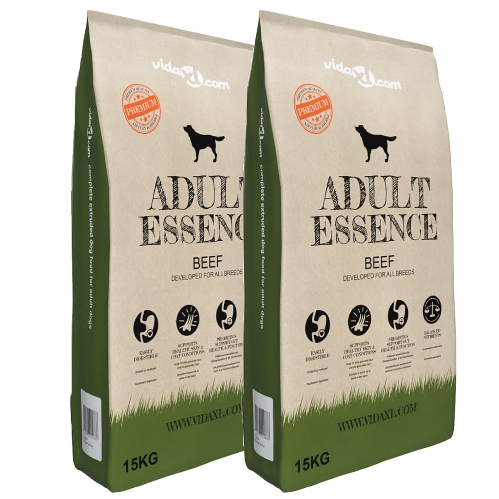 VidaXL Premium hondenvoer droog Adult Essence Rundvlees 30 kg 2 st