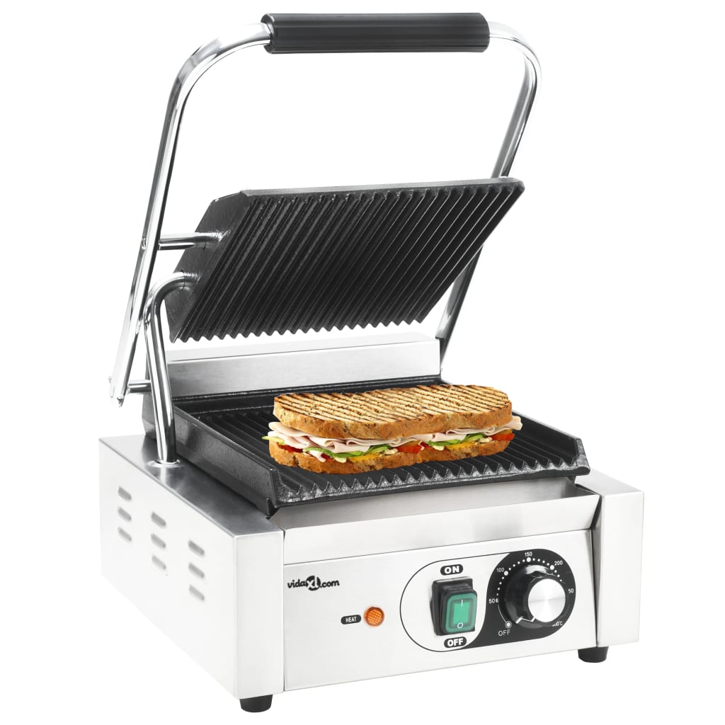 Vidaxl paninigrill gegroefd 1800 b 31x30,5x20 cm roestvrij staal
