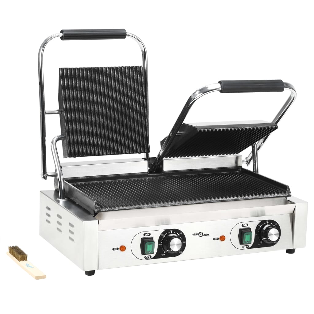 Vidaxl paninigrill dubbel gegroefd 3600 b 57x30,5x20 cm