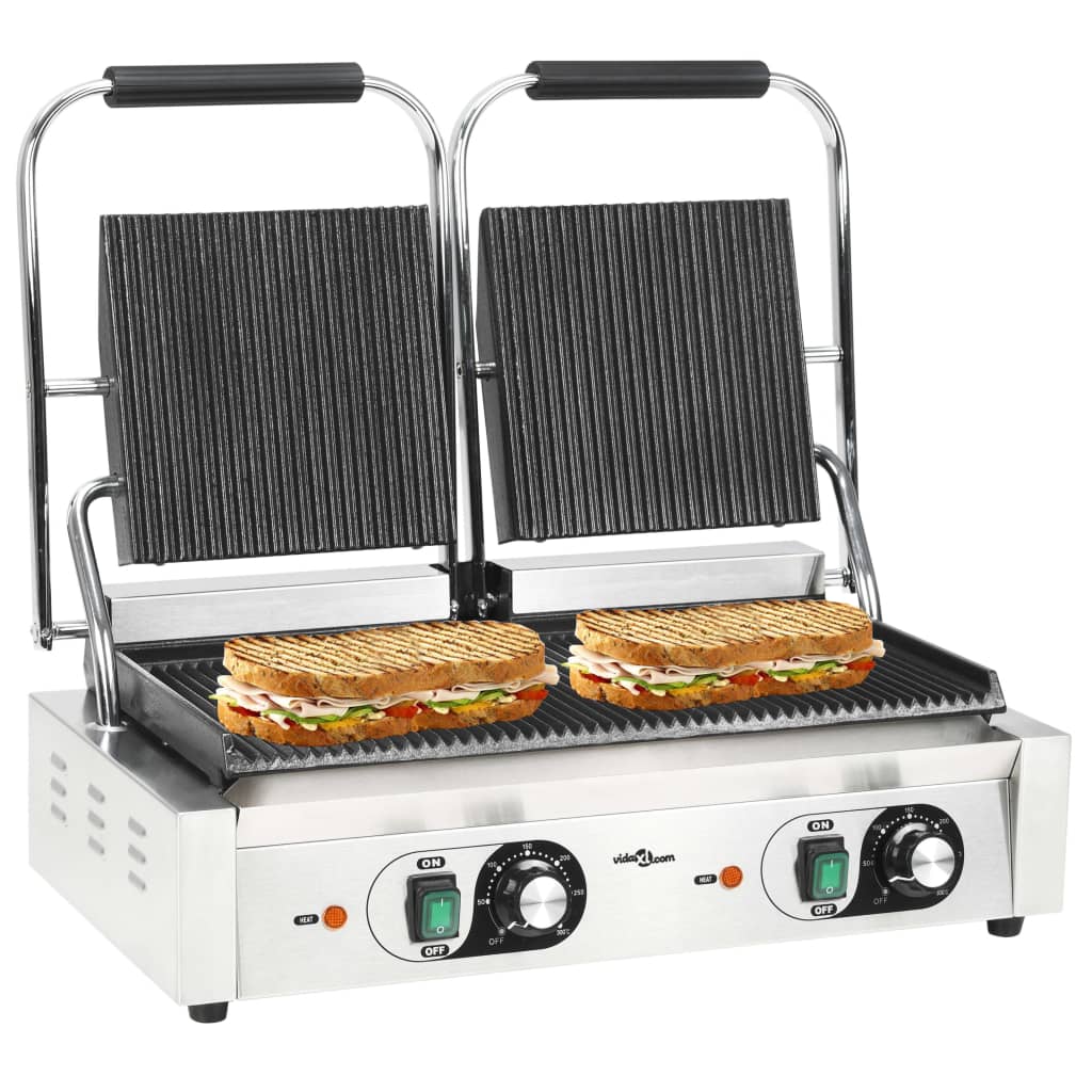 Vidaxl paninigrill dubbel gegroefd 3600 b 57x30,5x20 cm