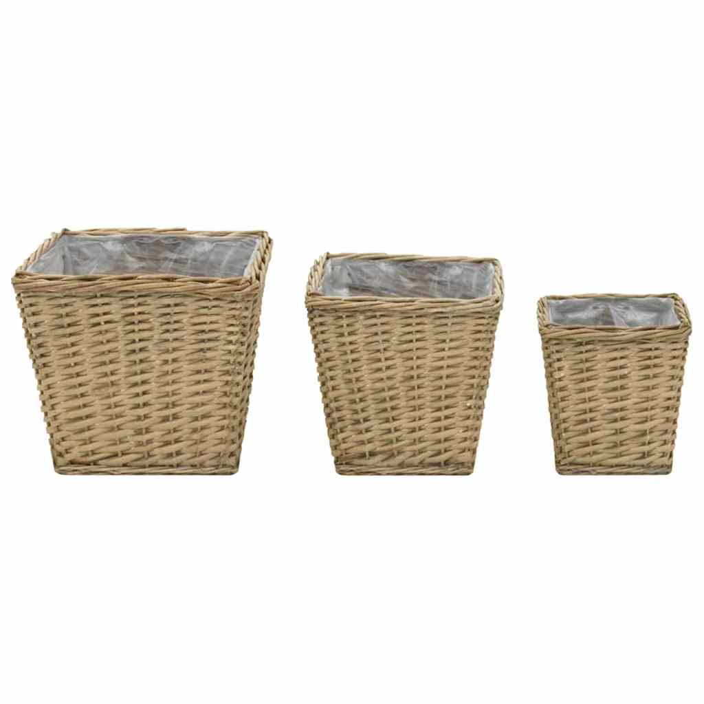 Vidaxl plantenbakken gebogen 3 st wicker met pe-voering