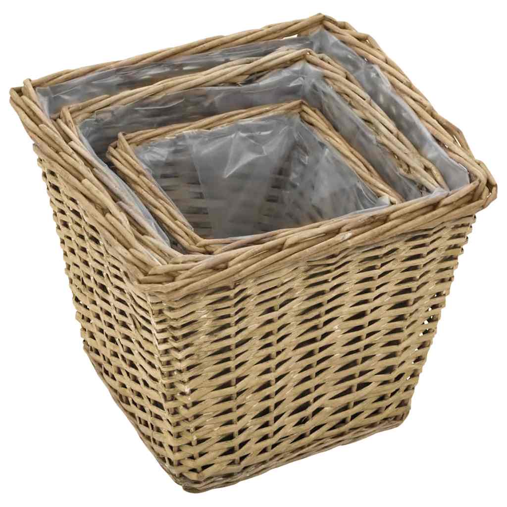 Vidaxl plantenbakken gebogen 3 st wicker met pe-voering