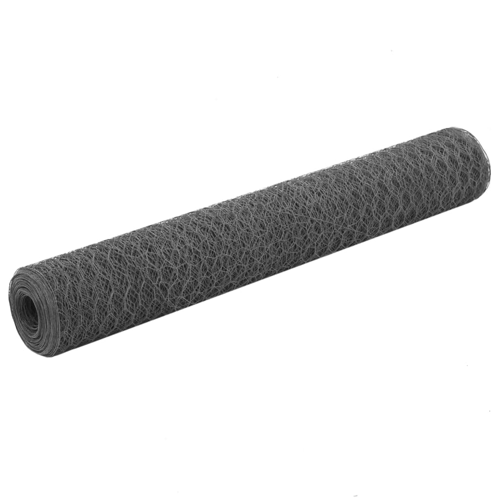 Vidaxl kippengaas 25x1m staal met pvc coating grijs