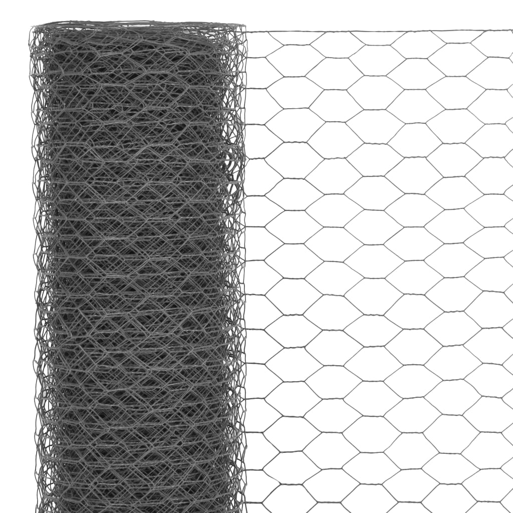 Vidaxl kippengaas 25x1,5m staal met pvc coating grijs
