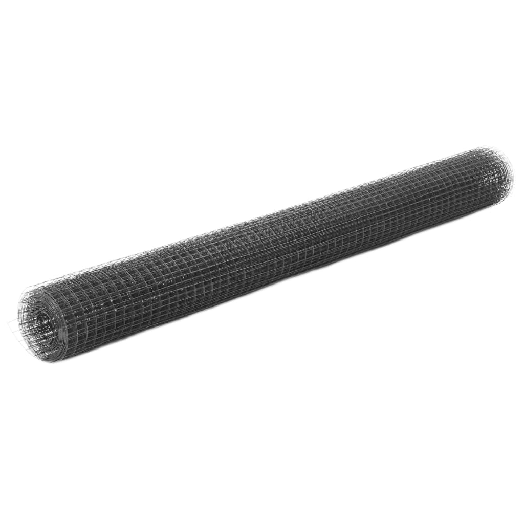 Vidaxl kippengaas 25x1,5m staal met pvc coating grijs