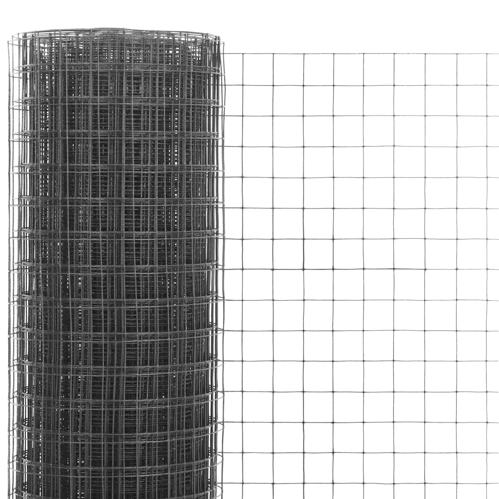 Vidaxl kippengaas 25x1,5m staal met pvc coating grijs