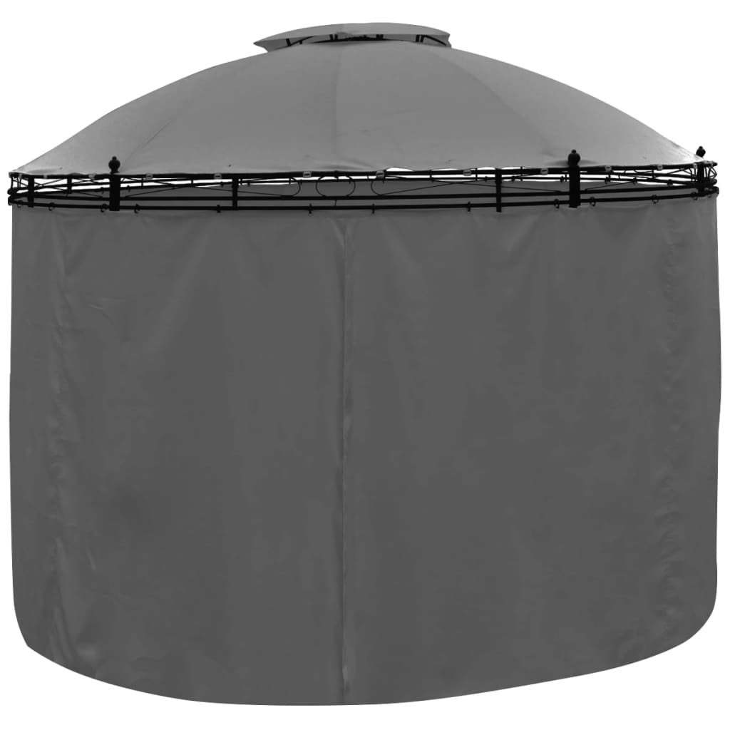 VidaXL Prieel met gordijnen rond 3,5x2,7m antracietkleurig