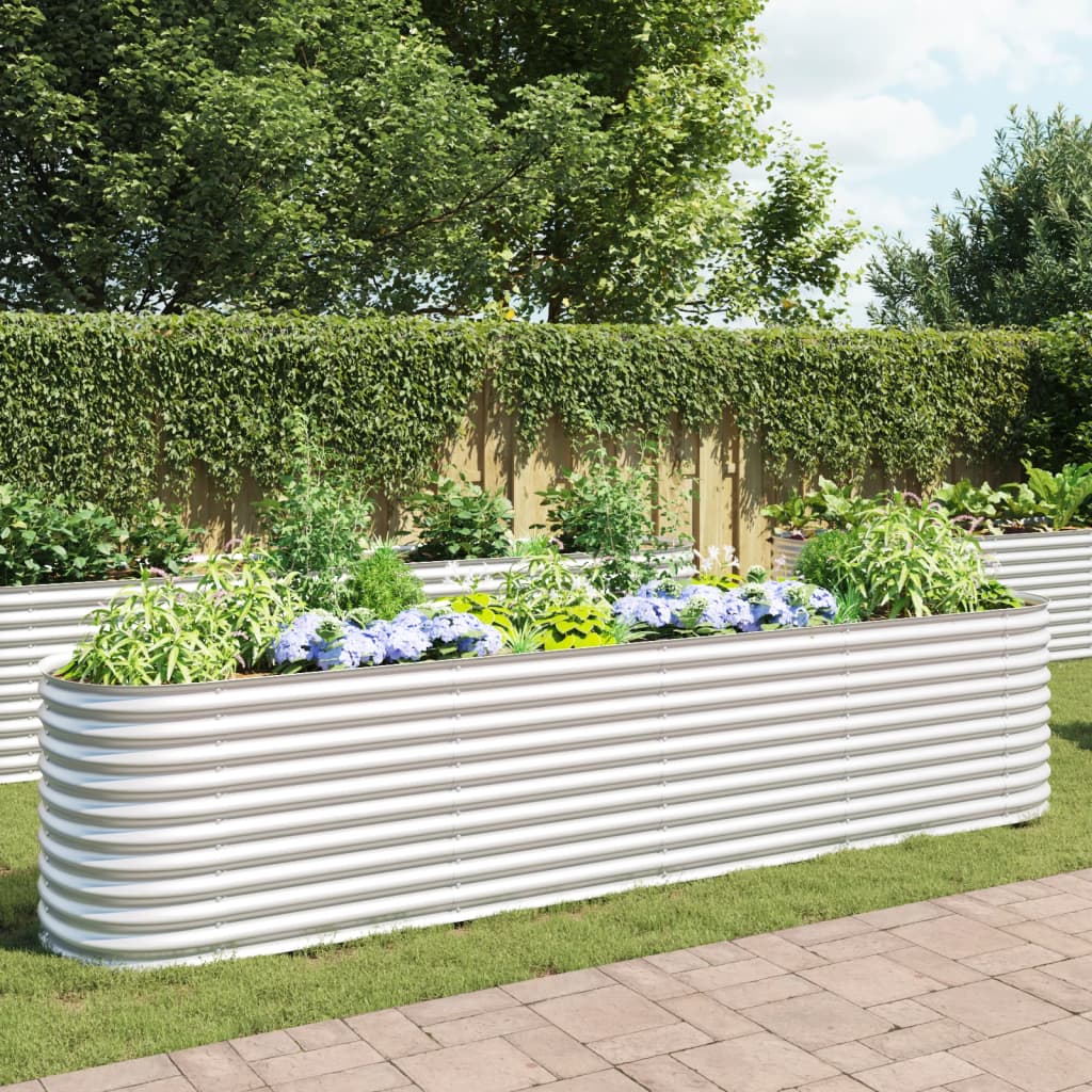 VidaXL Plantenbak geschat 400x80x81 cm gegalvaniseerd staal zilver