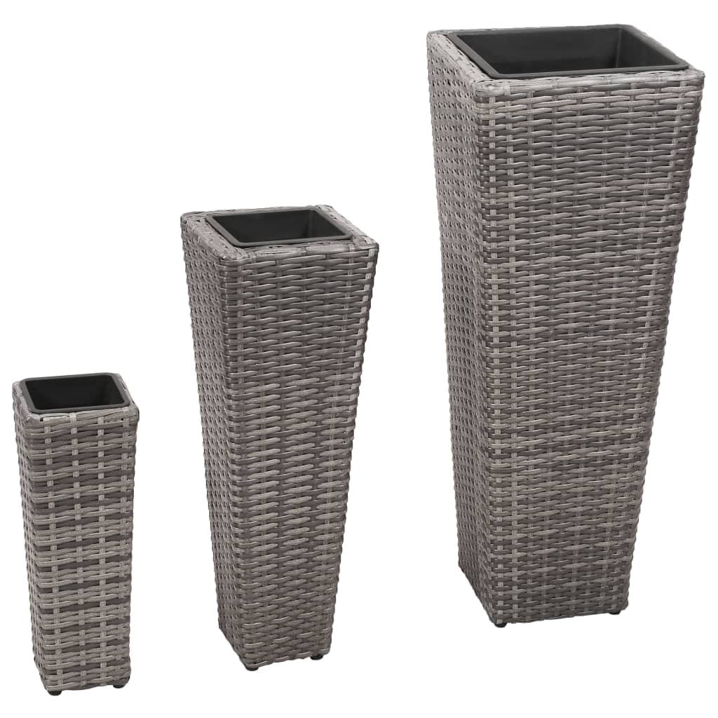Vidaxl plantenbakken gebogen 3 st poly rattan grijs