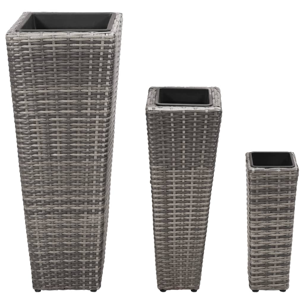 Vidaxl plantenbakken gebogen 3 st poly rattan grijs