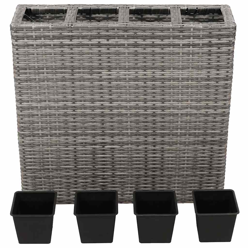 VidaXL Plantenbak bedacht met 4 potten poly rattan grijs