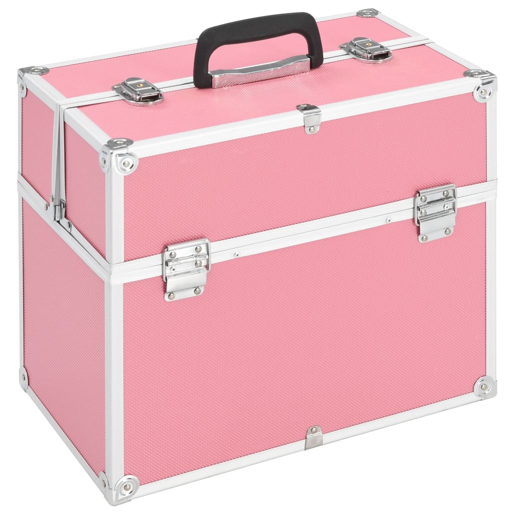 Vidaxl make-up koffer 38x23x34 cm aluminium roze