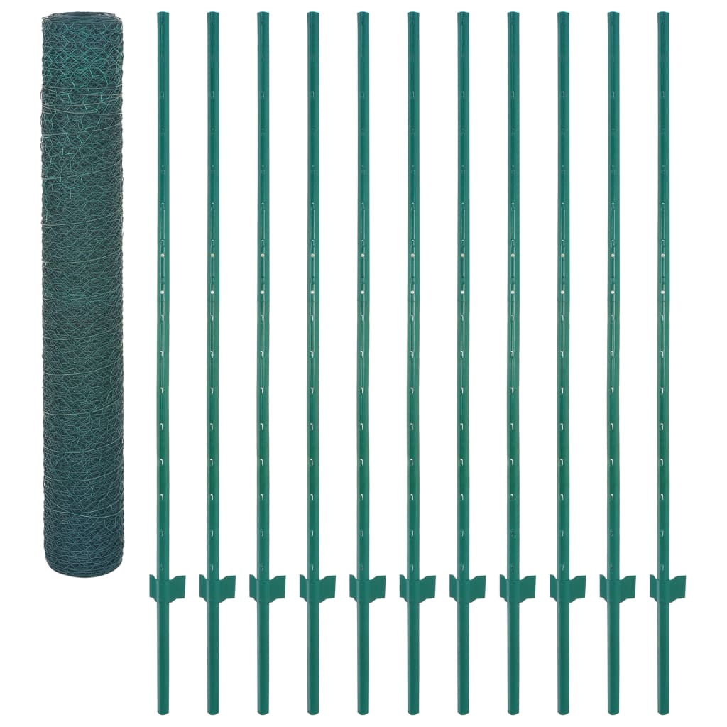 VidaXL Draadgaashek met palen 25x2m staal groen