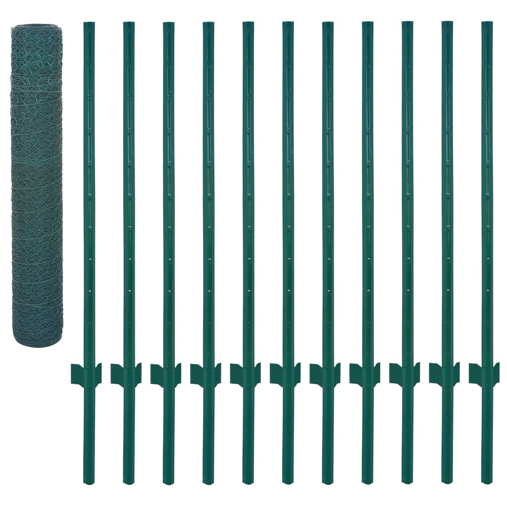 Vidaxl draadgaashek met palen 25x1m staal groen