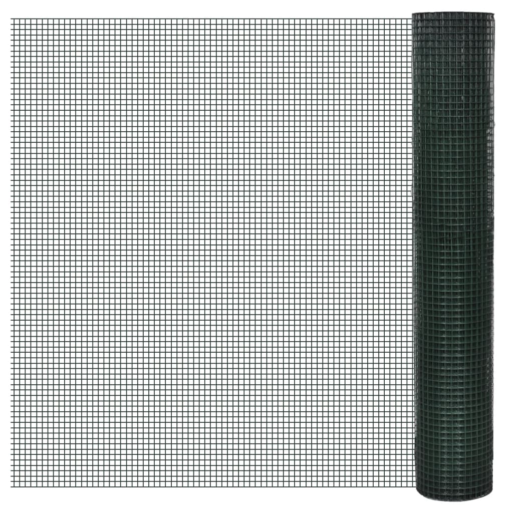 VidaXL Kippengaas 25x1m gegalvaniseerd staal met PVC-coating groen