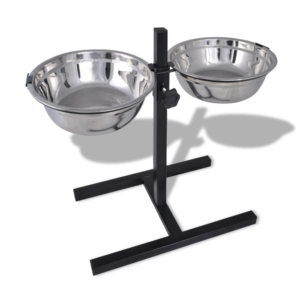 VidaXL Verstelbare dubbele honden kattenvoederbak (2 x 1,6L RVS bakken)