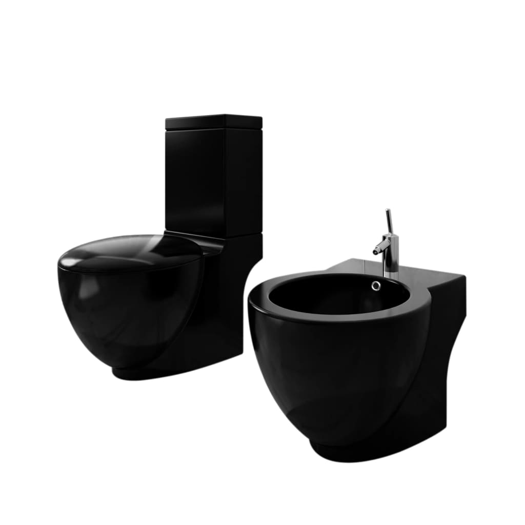 VidaXL Toiletten bidetset staand keramiek zwart