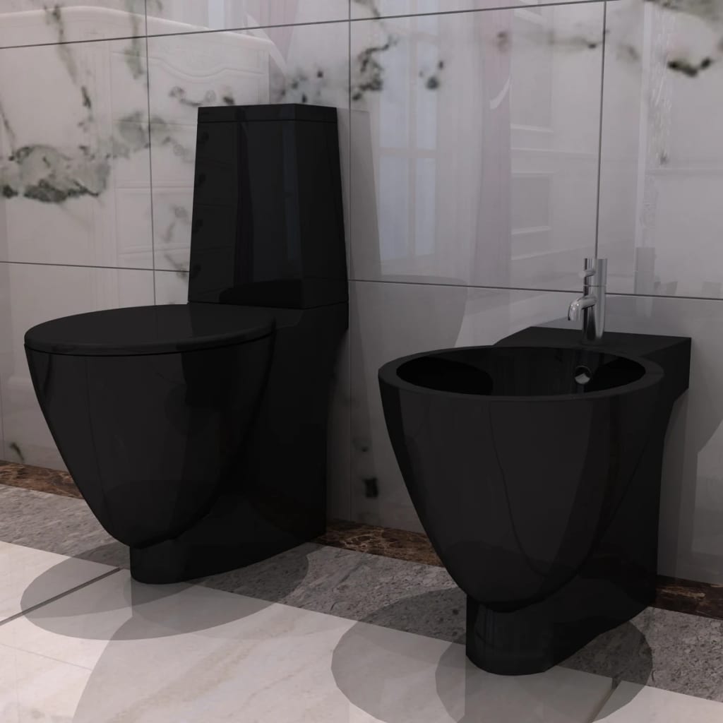 VidaXL Toilettenbidetset keramiek zwart