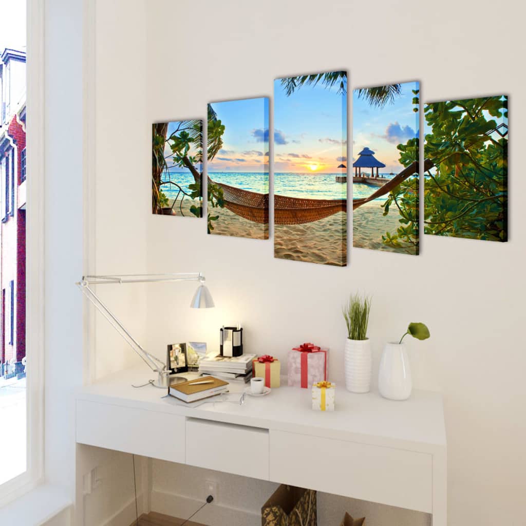 Vidaxl canvas muurdrukset zandstrand met hangmat 200 x 100 cm