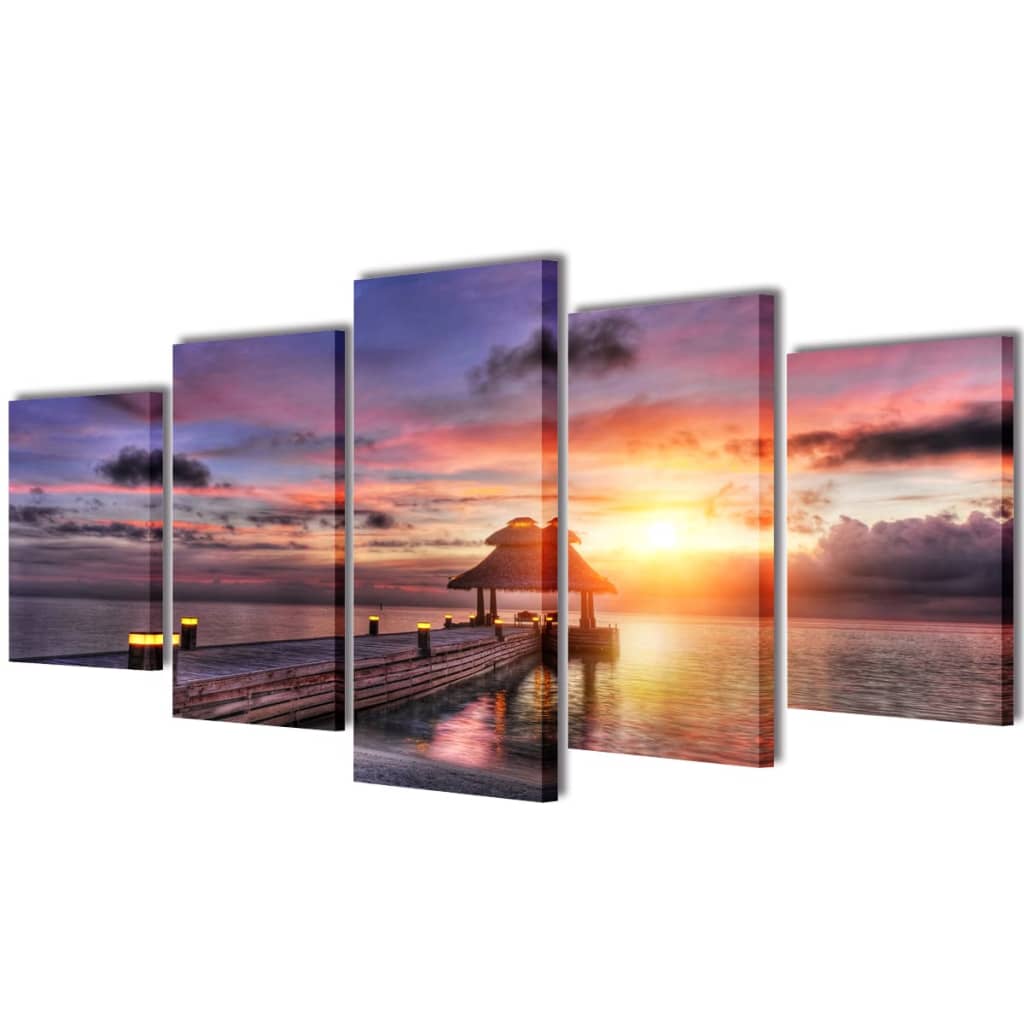 Vidaxl canvas muurdrukset zandstrand met paviljoen 200 x 100 cm