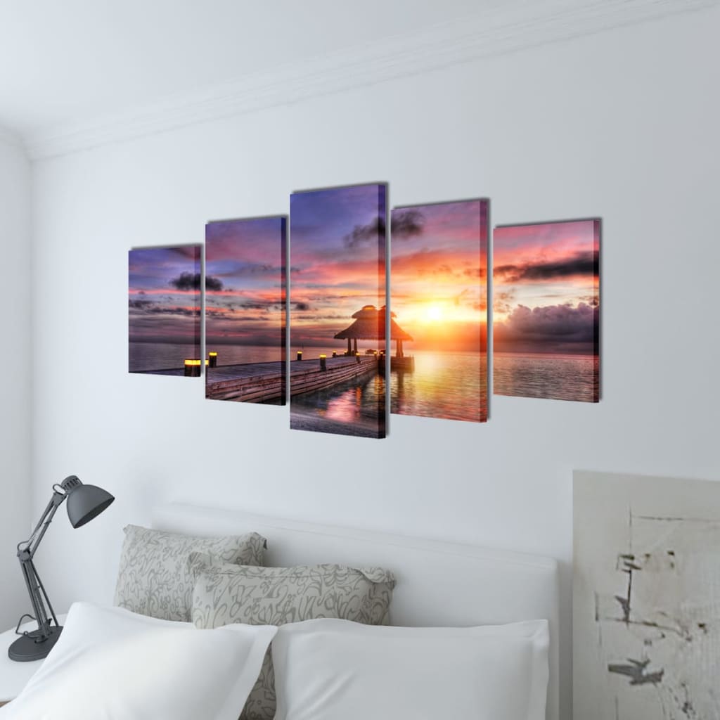 Vidaxl canvas muurdrukset zandstrand met paviljoen 200 x 100 cm
