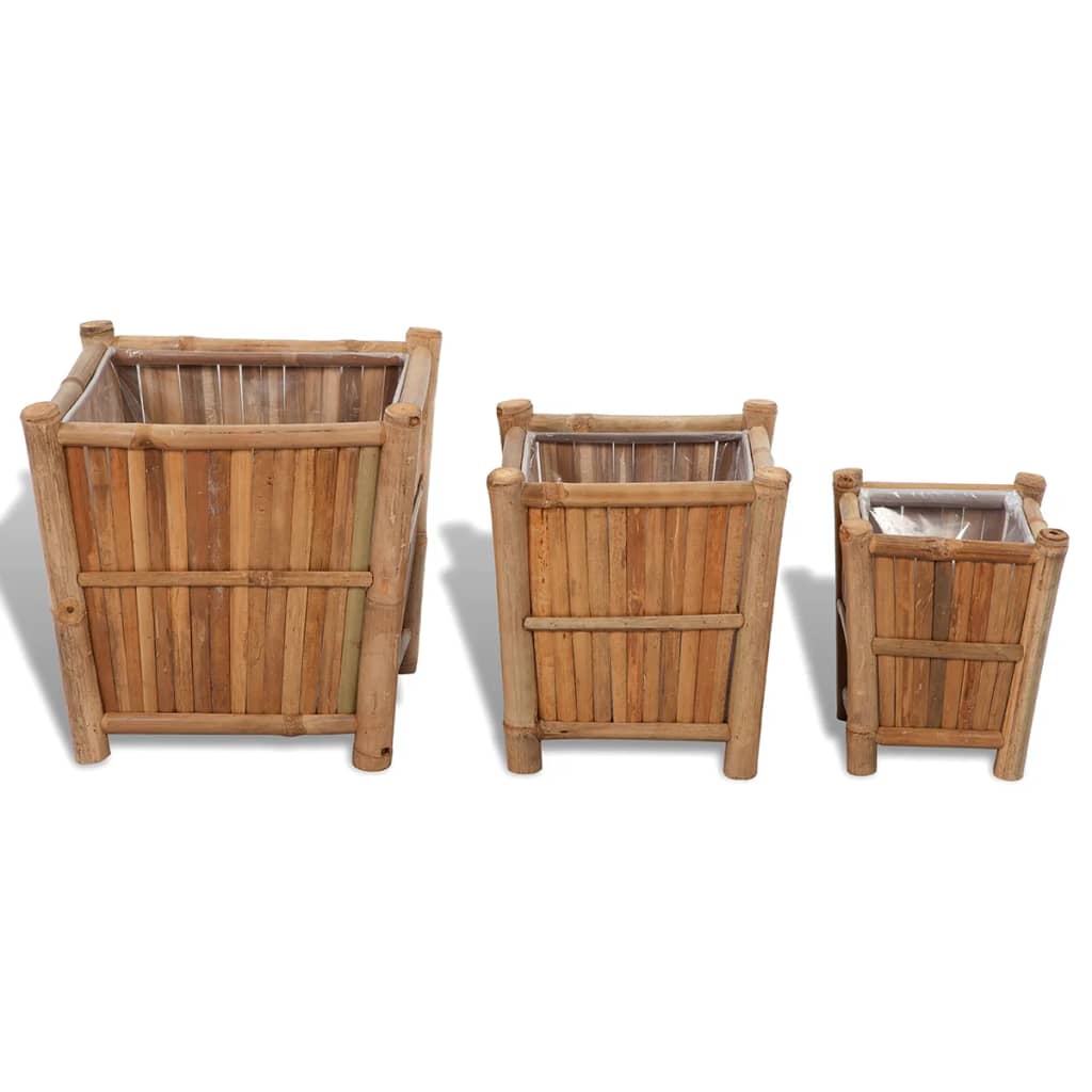 Vidaxl 3 st plantenbakken verhoogde bamboe met nylon voering