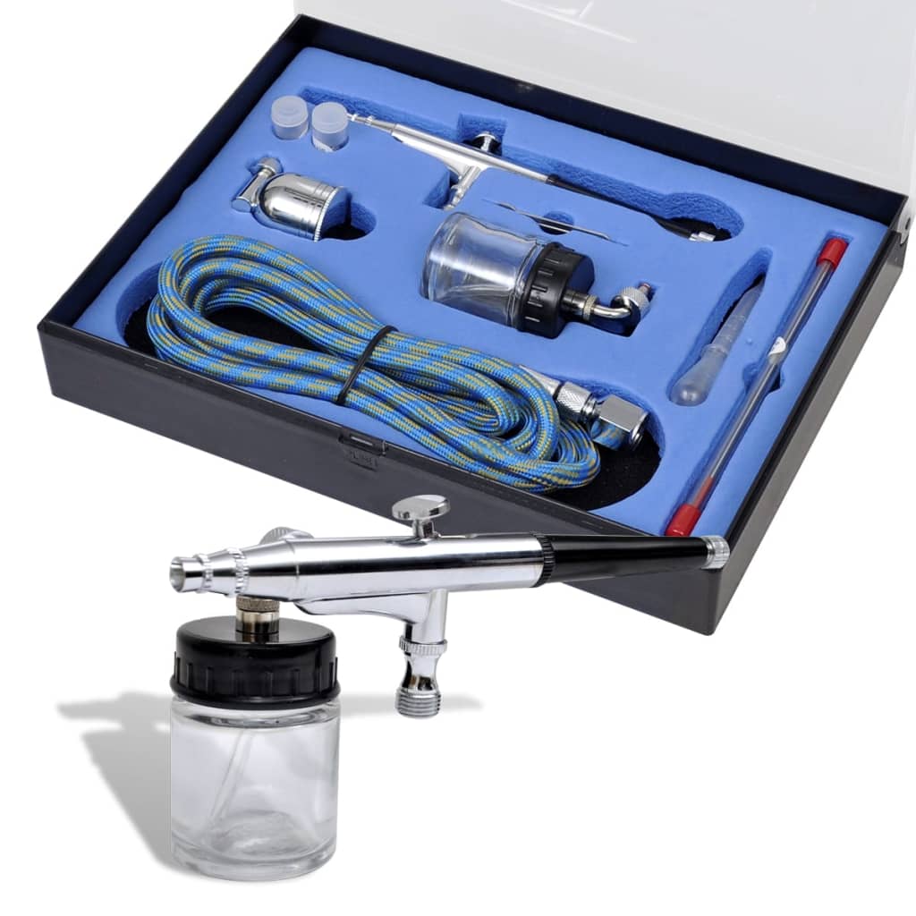VidaXL Airbrushset met glazen beker 0,2 0,3 0,5 mm mondstukken
