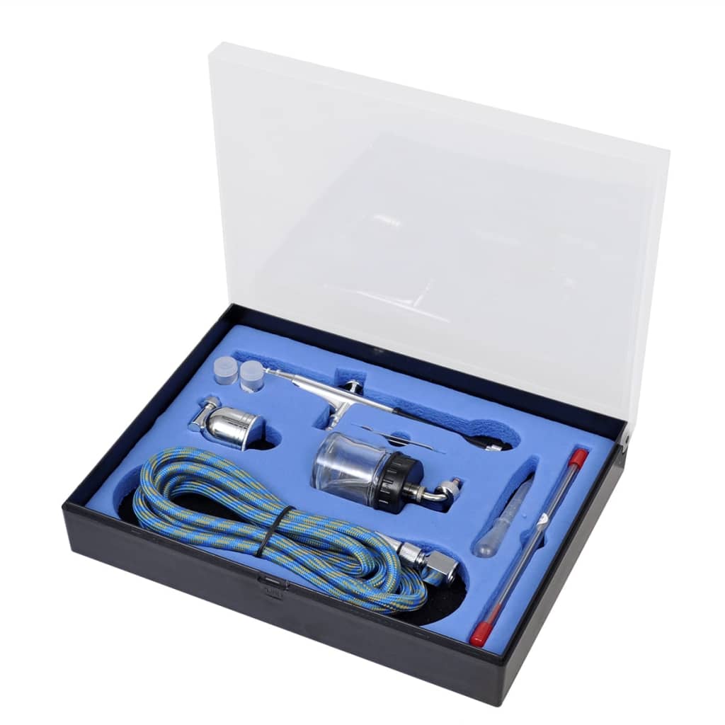 VidaXL Airbrushset met glazen beker 0,2 0,3 0,5 mm mondstukken