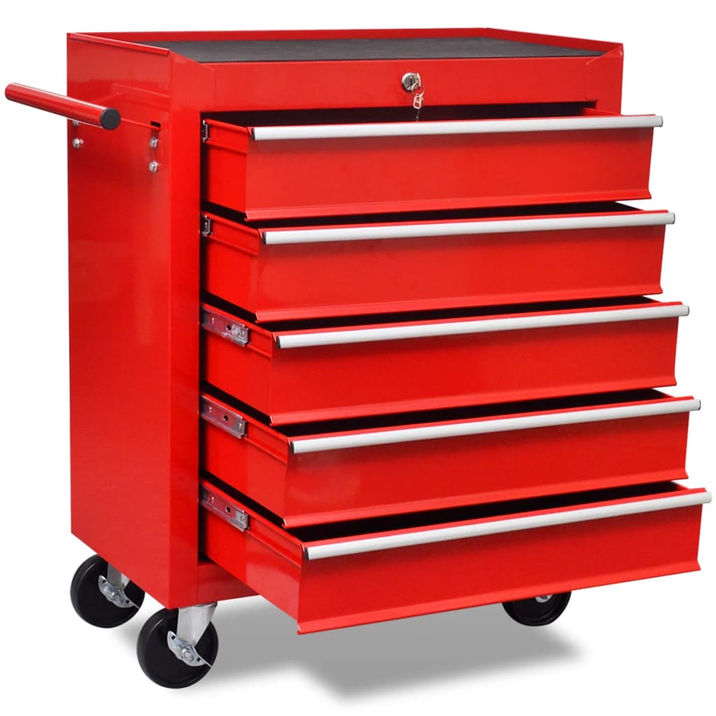 Vidaxl gereedschapswagen 5 lades rood