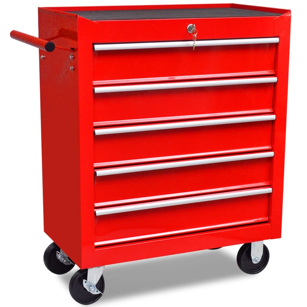 Vidaxl gereedschapswagen 5 lades rood