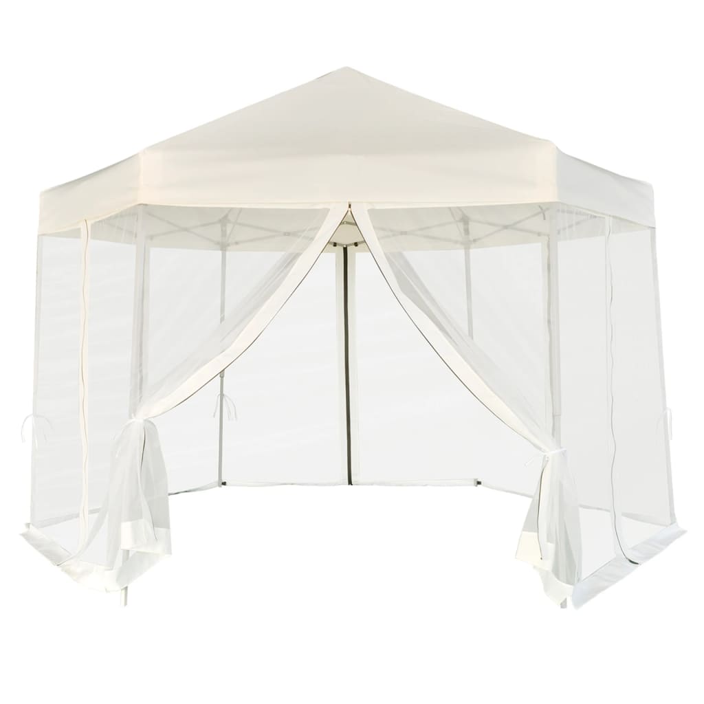 Vidaxl partytent pop-up zeshoekig met 6 zijwanden 3,6x3,1m crèmewit