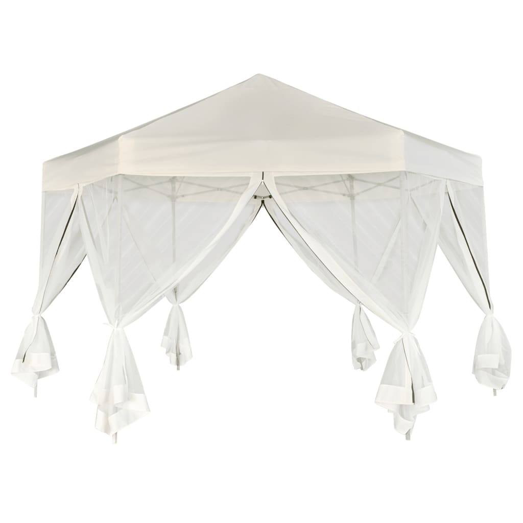 Vidaxl partytent pop-up zeshoekig met 6 zijwanden 3,6x3,1m crèmewit