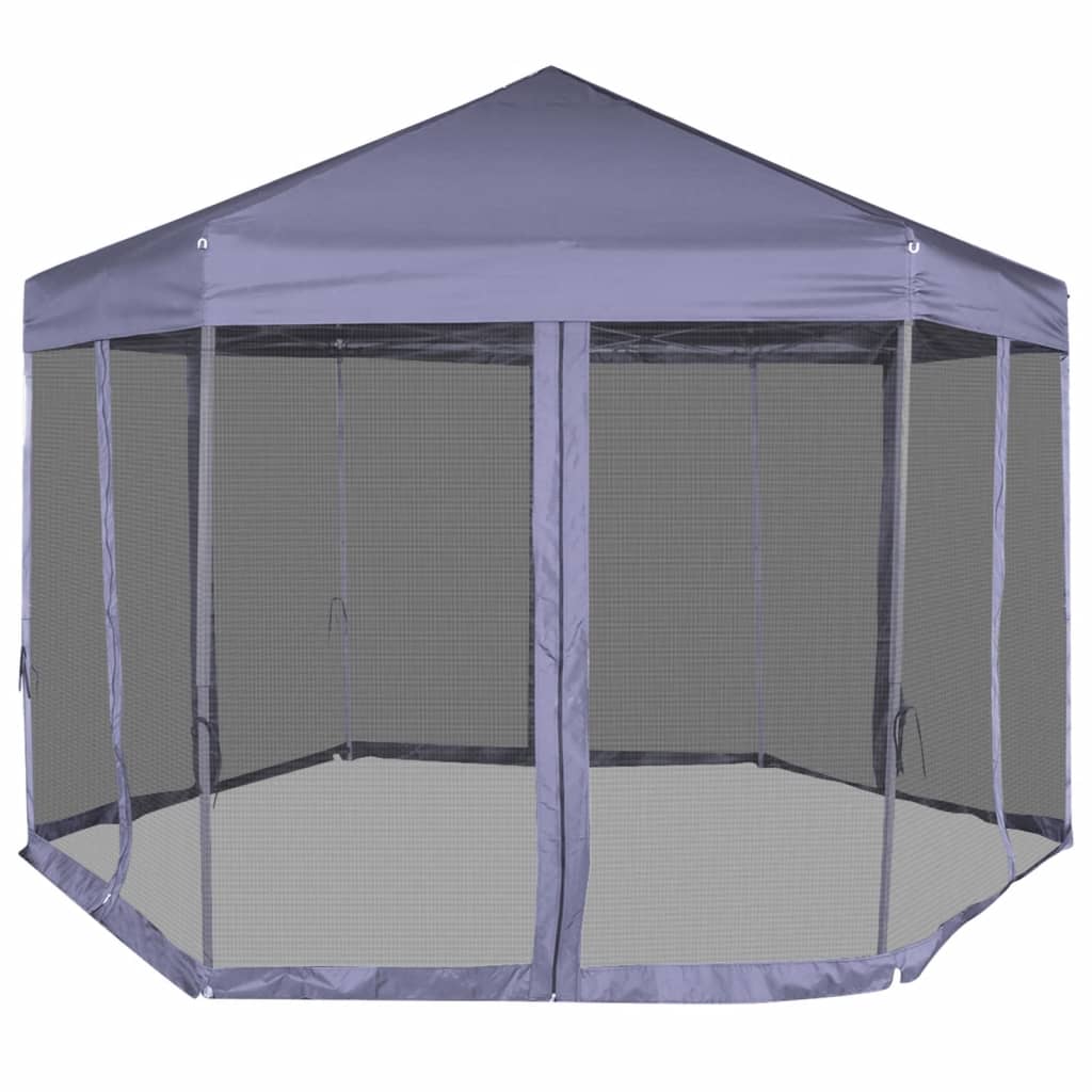 Vidaxl partytent met zijwanden pop-up zeshoekig 3,6x3,1m donkerblauw