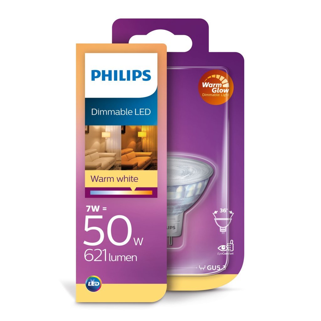 Philips led-verlichting dimbare spot warm wit gu5.3 50w