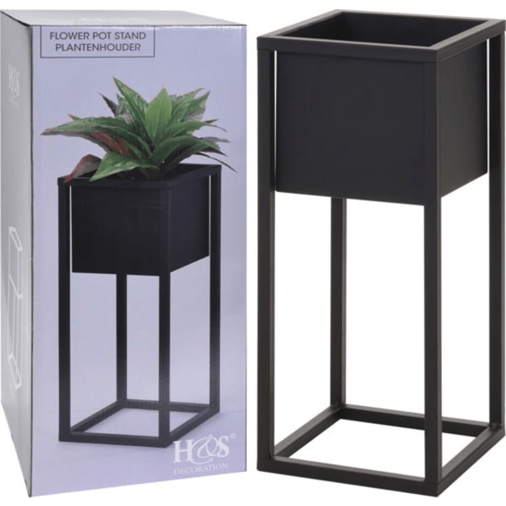 H s collectie bloempot op standaard 50 cm metaal zwart