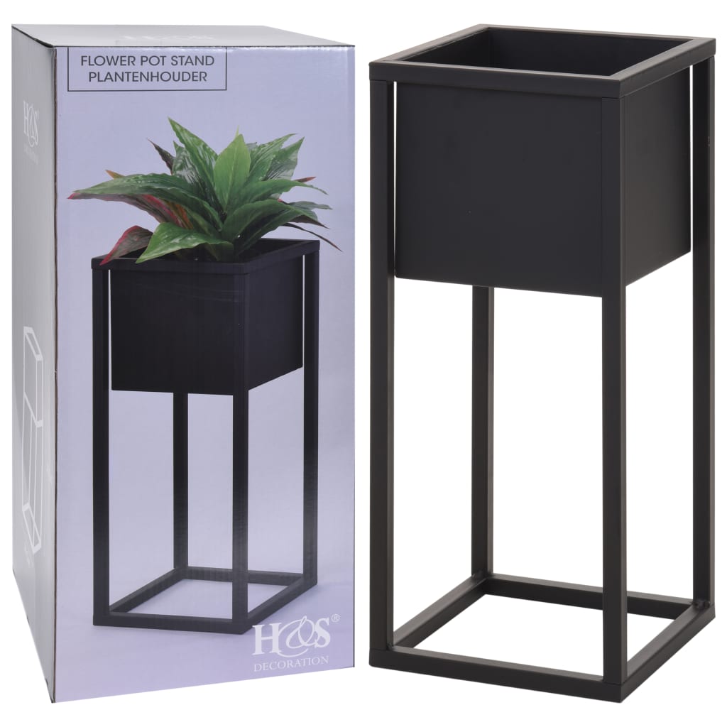 H s collectie bloempot op standaard 50 cm metaal zwart